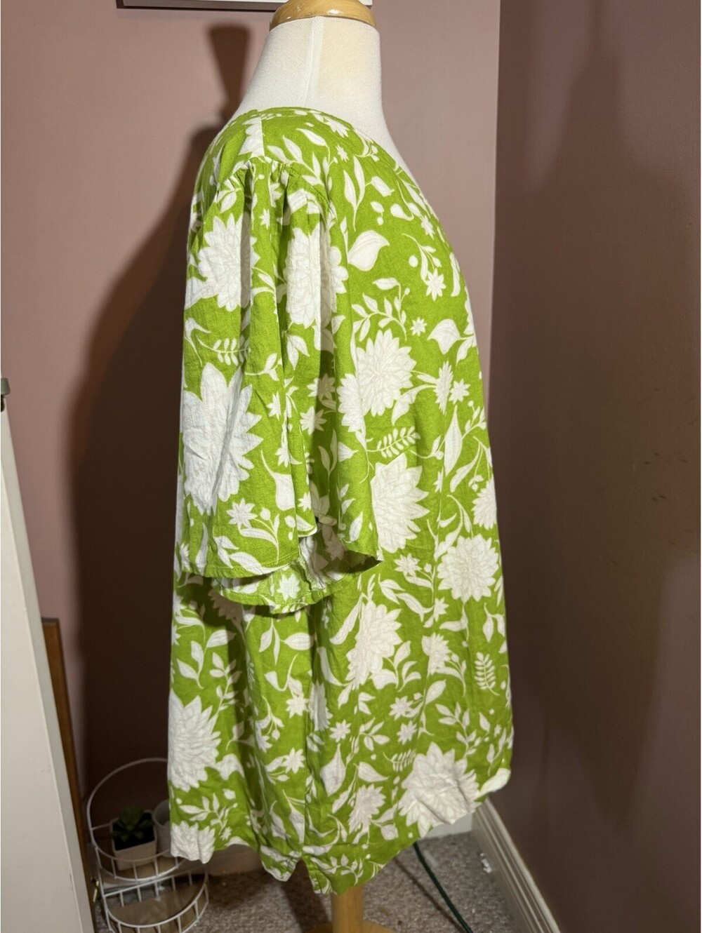 Ava & Viv Linen Blend Blouse Womens 3X Green Floral Beach Resort Wear New - Picture 5 of 11